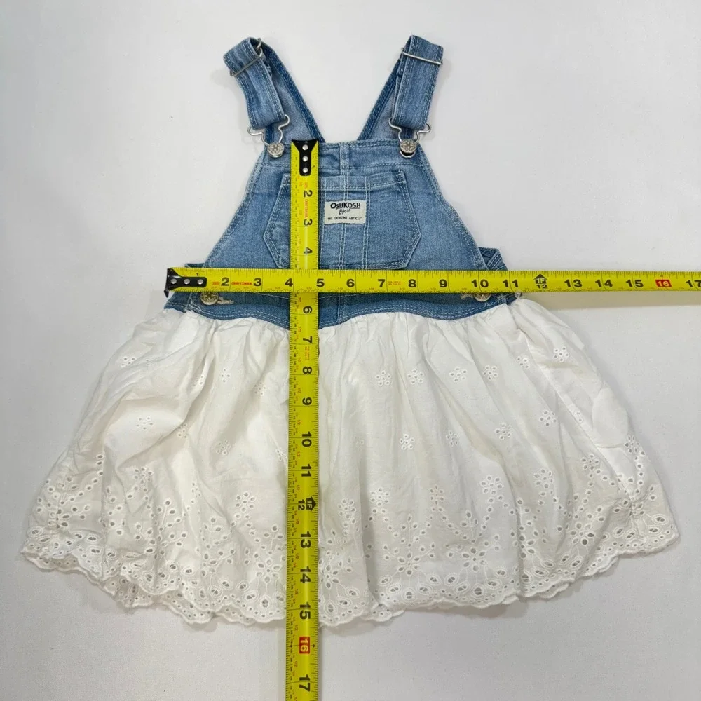 OshKosh‎ B'gosh Overall Dress Kids 24M Blue Denim White Eyelet Lace Preppy